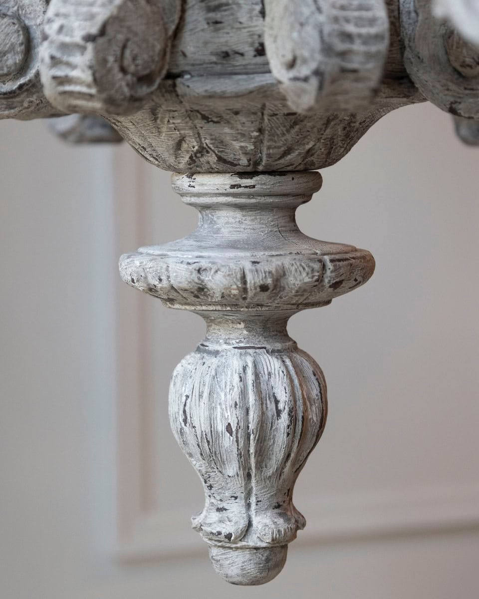 French 20th Century Carved and Painted Wood Twelve-Light Chandelier - JAA