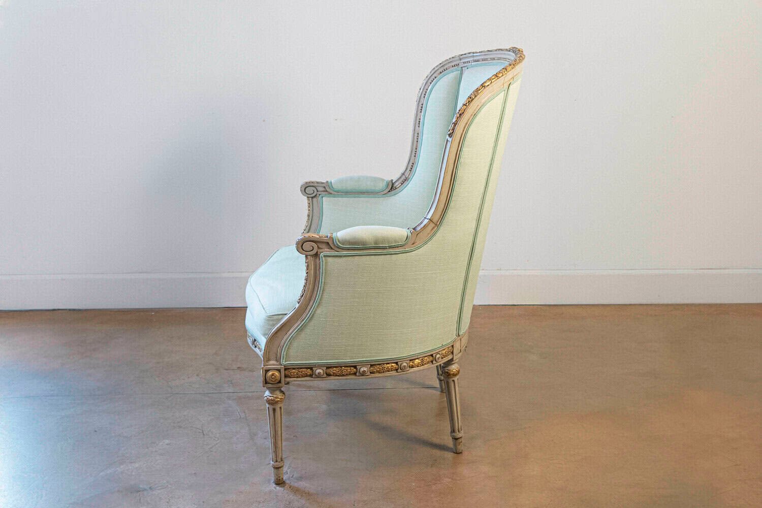 Pair of French Louis XVI Style 1900s Painted and Parcel-Gilt Bergères Chairs - JAA