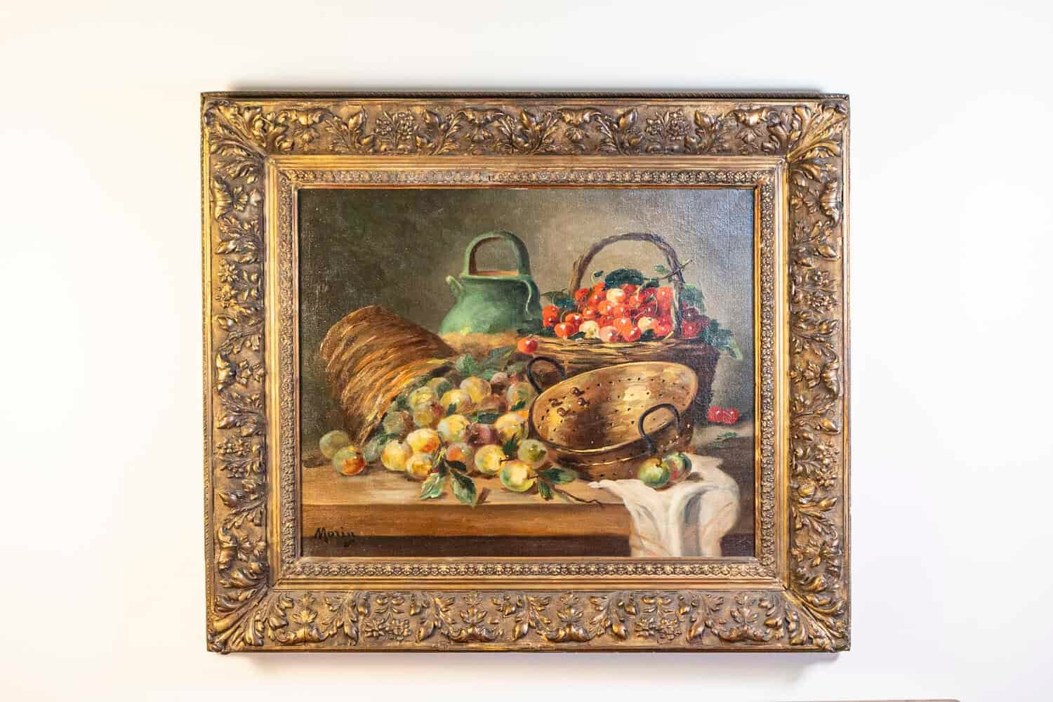 French Framed Oil on Canvas Still-Life Painting Signed Morin, Depicting Fruits - JAA