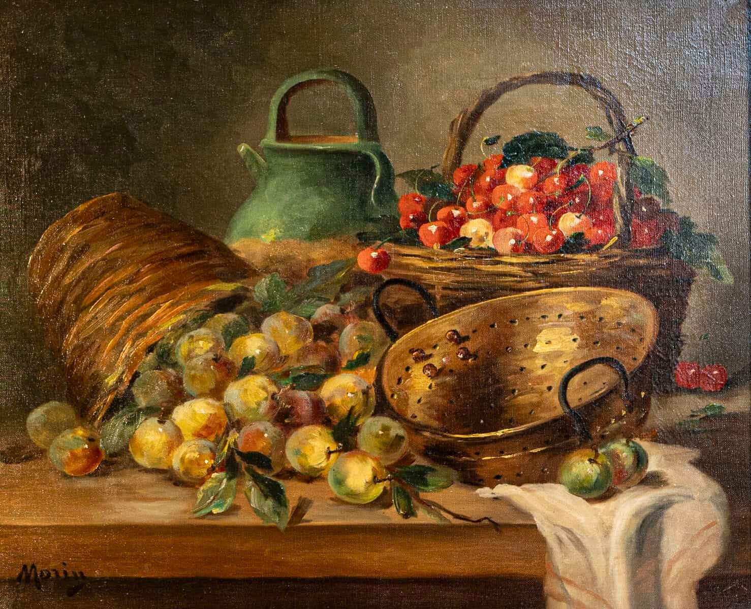 French Framed Oil on Canvas Still-Life Painting Signed Morin, Depicting Fruits - JAA