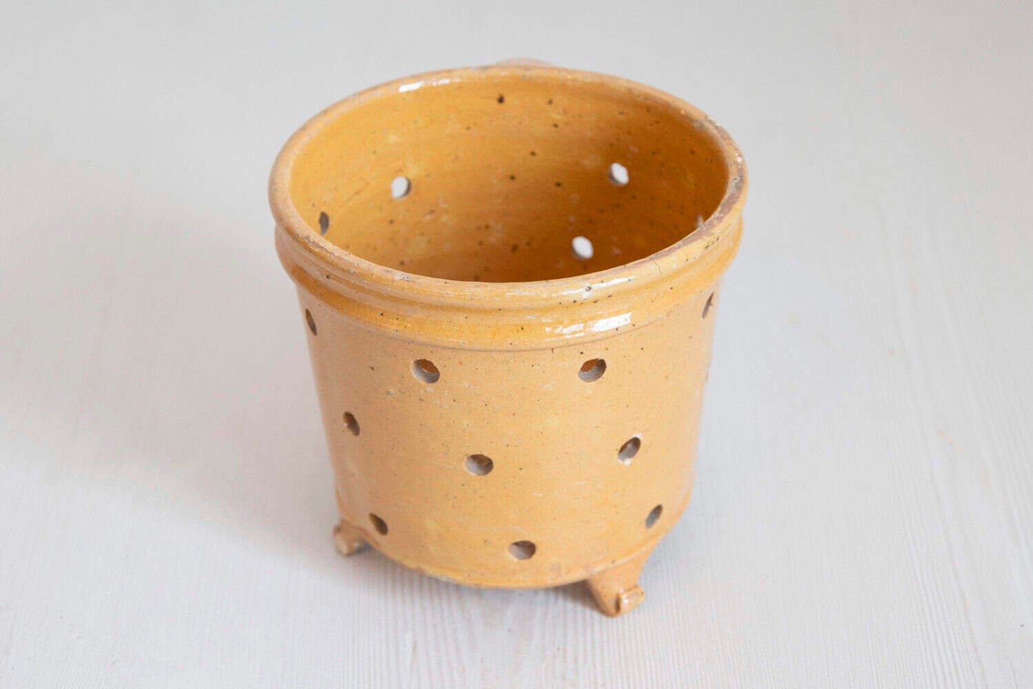 Rustic French 19th Century Pottery Vegetable Steamer with Yellow Glaze - JAA