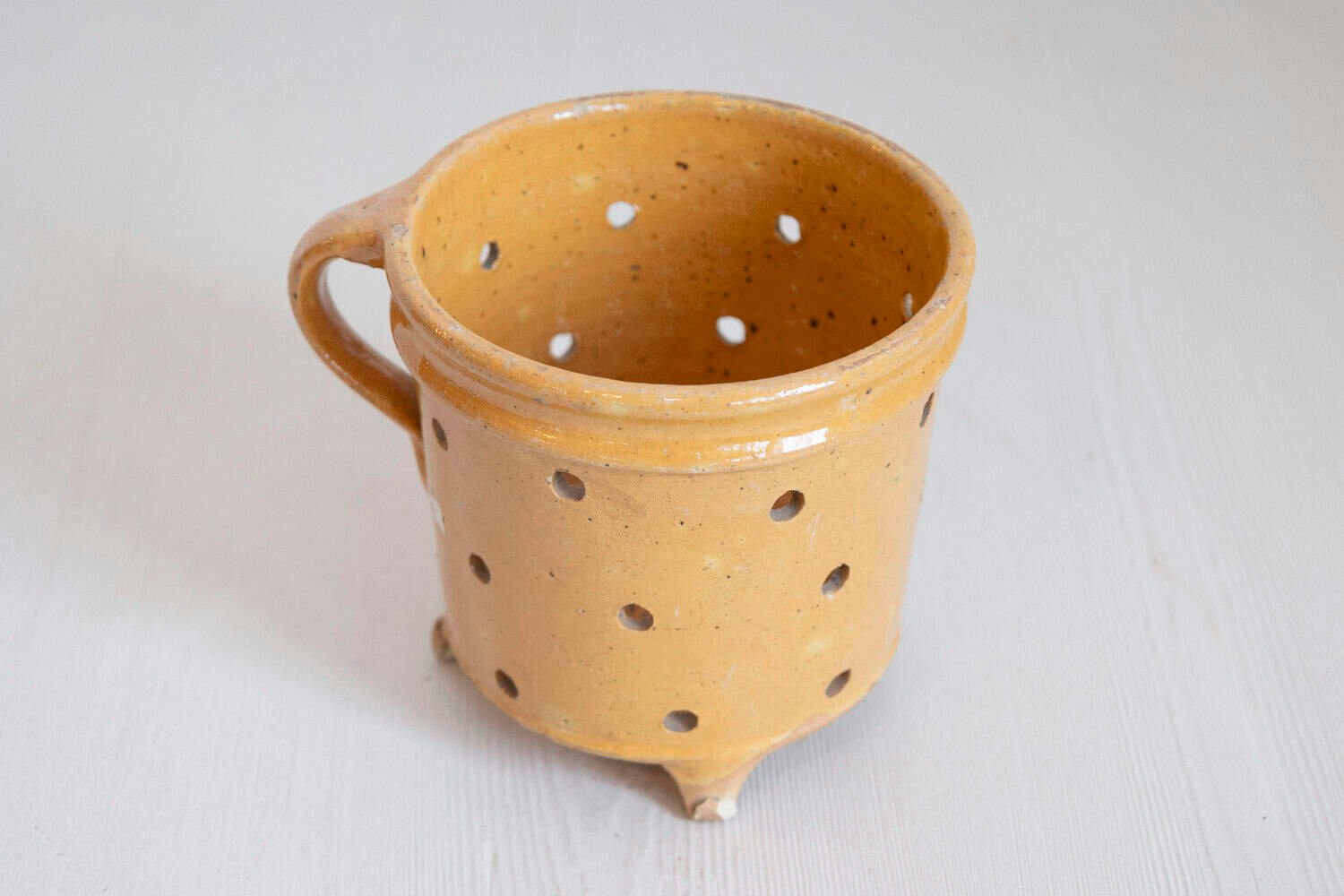 Rustic French 19th Century Pottery Vegetable Steamer with Yellow Glaze - JAA