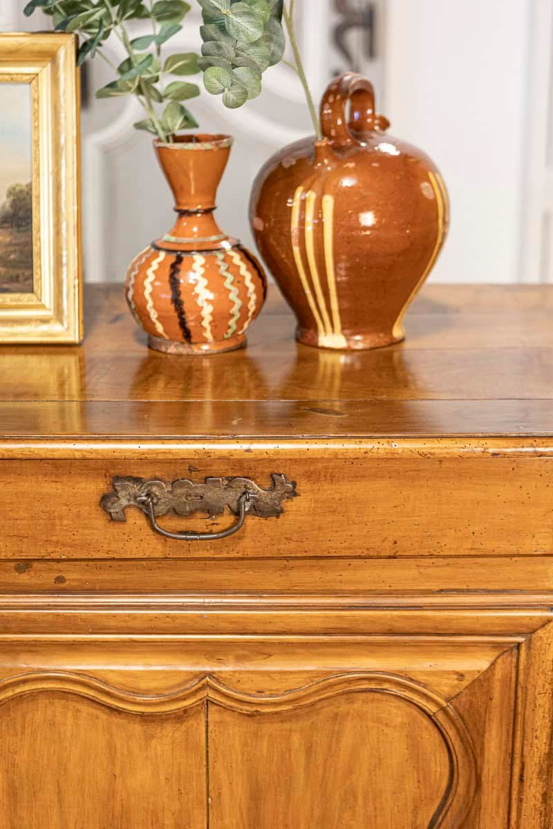 French Louis XV Period 1770s Walnut Buffet with Drawers, Carved Doors and Skirt - JAA