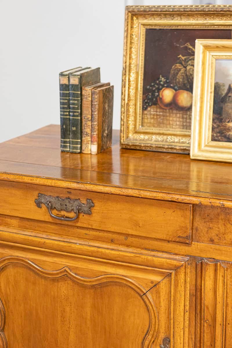 French Louis XV Period 1770s Walnut Buffet with Drawers, Carved Doors and Skirt - JAA
