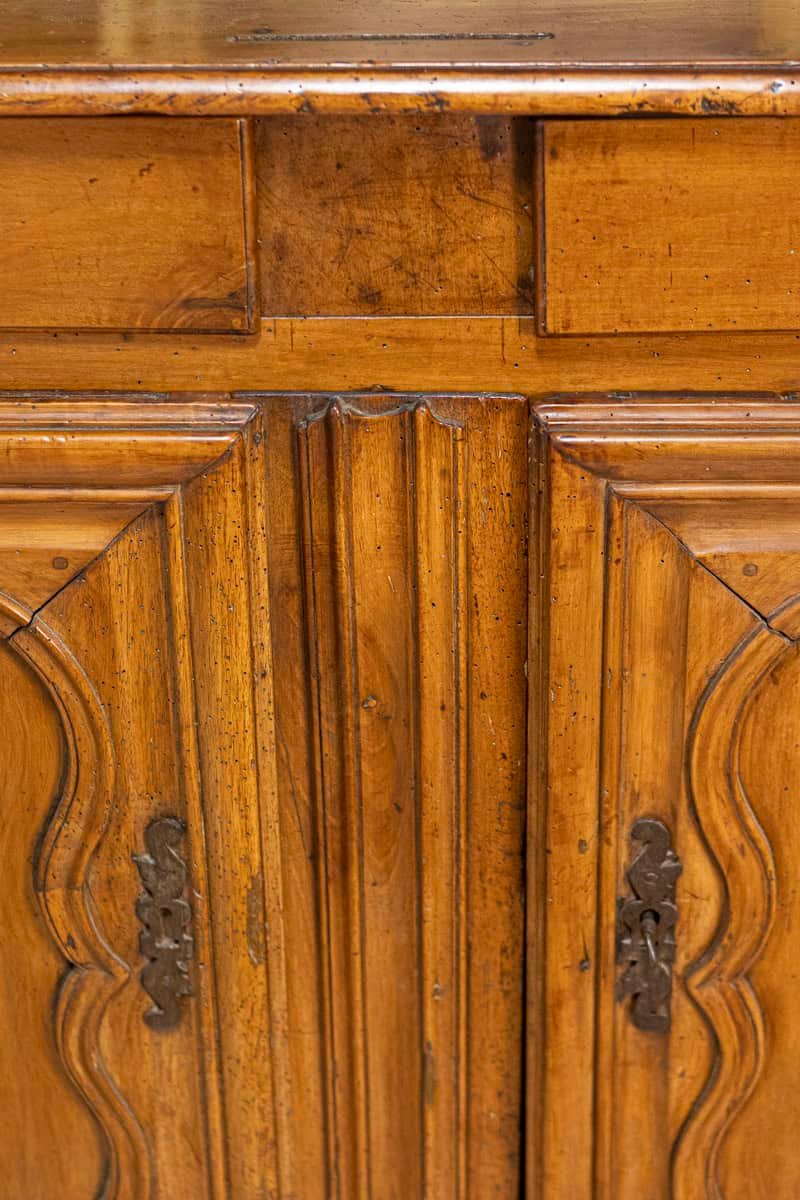 French Louis XV Period 1770s Walnut Buffet with Drawers, Carved Doors and Skirt - JAA