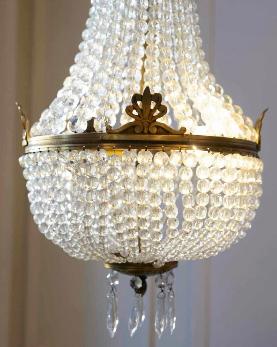 French Napoléon III 1850s Montgolfière Crystal and Brass Two-Light Chandelier - JAA