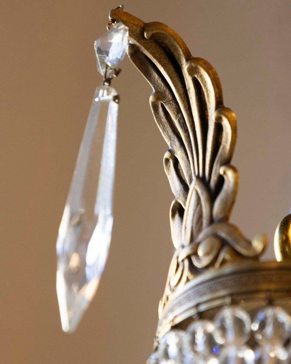 French Napoléon III 1850s Montgolfière Crystal and Brass Two-Light Chandelier - JAA