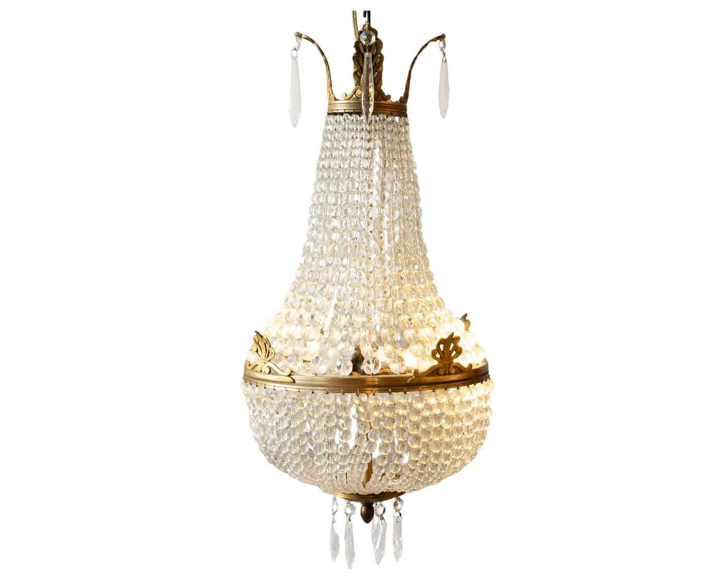 French Napoléon III 1850s Montgolfière Crystal and Brass Two-Light Chandelier
