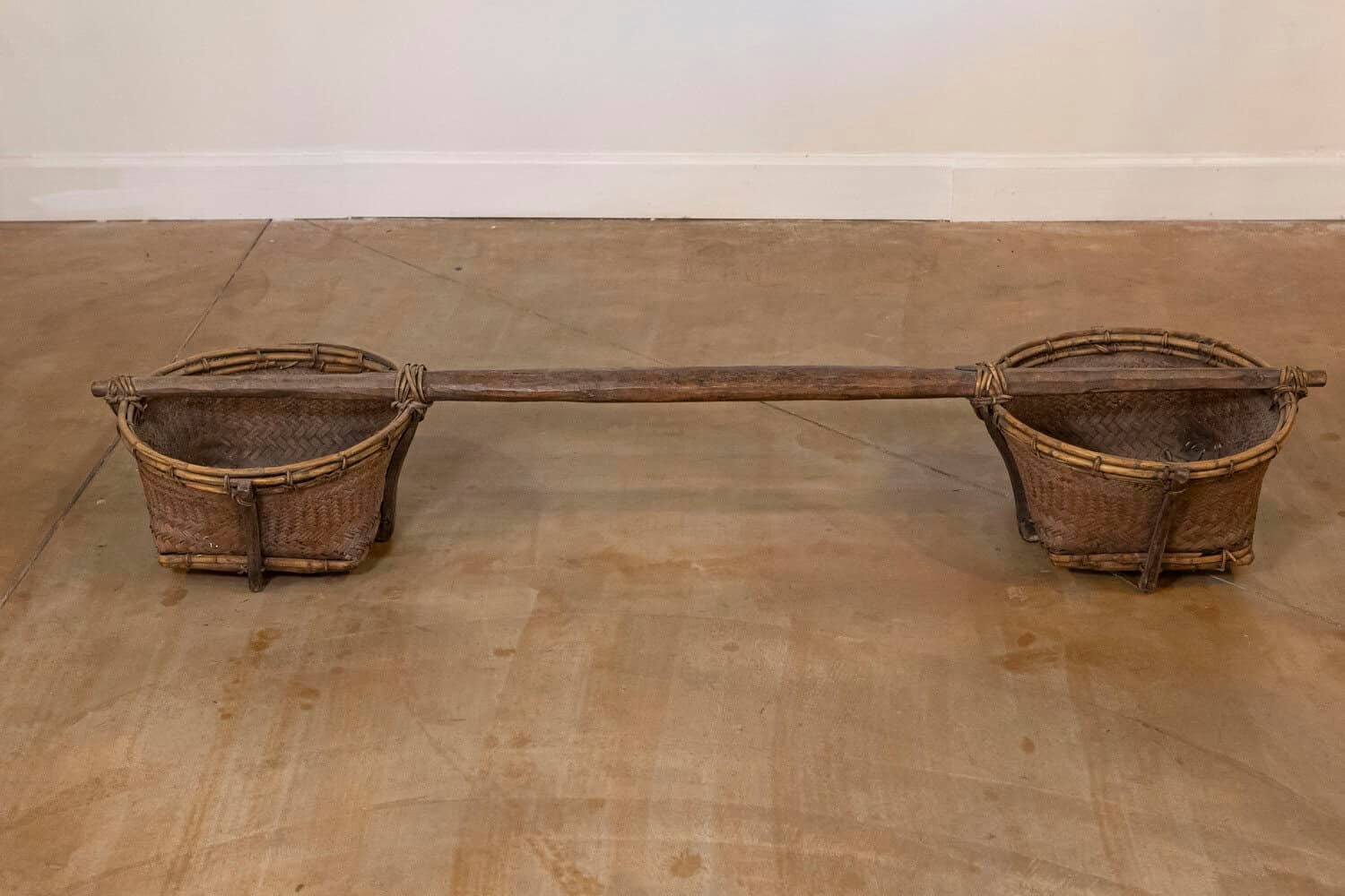 Far Eastern Early 20th Century Shoulder Yoke with Bamboo and Rattan Baskets - JAA