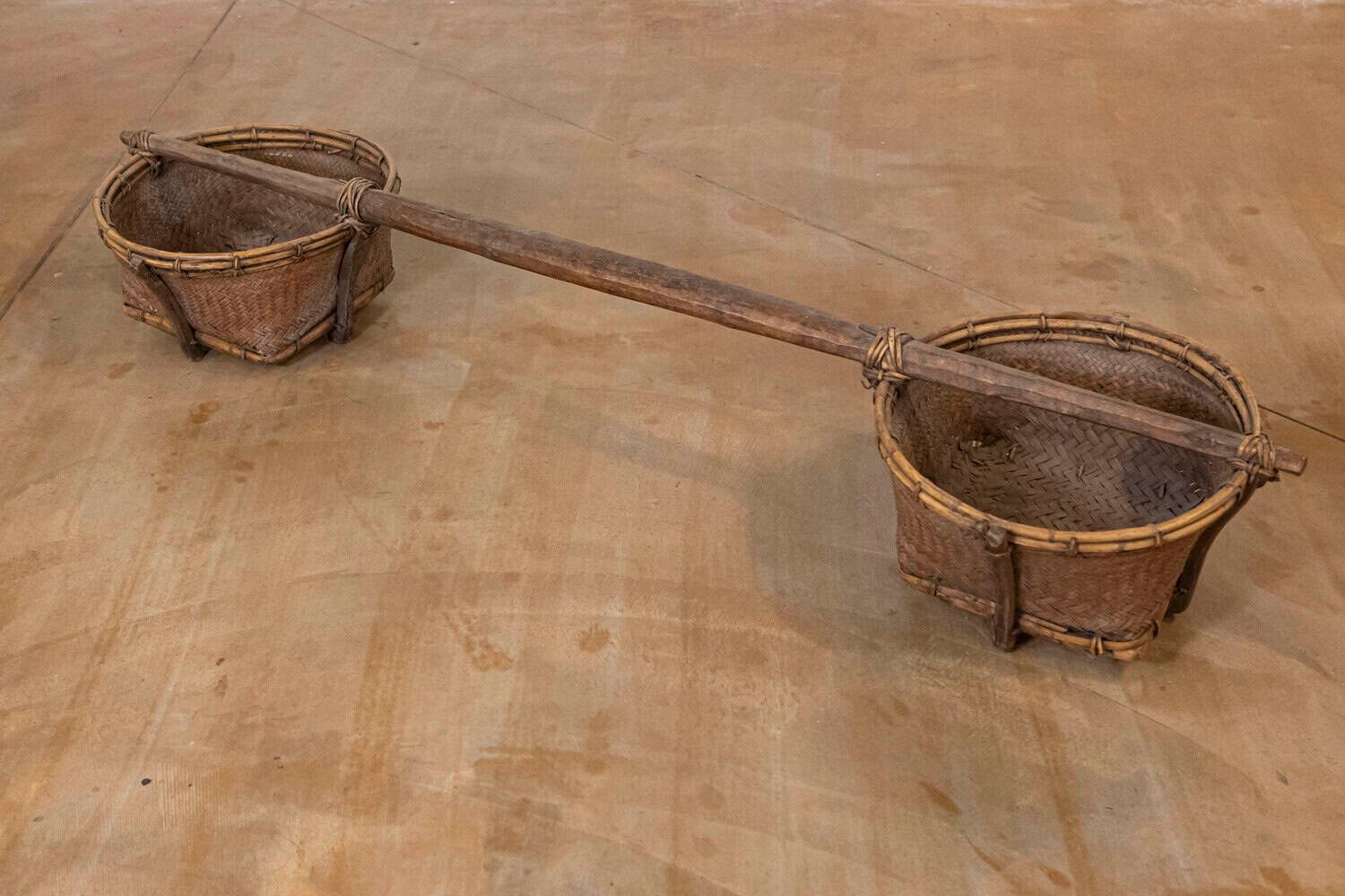 Far Eastern Early 20th Century Shoulder Yoke with Bamboo and Rattan Baskets - JAA