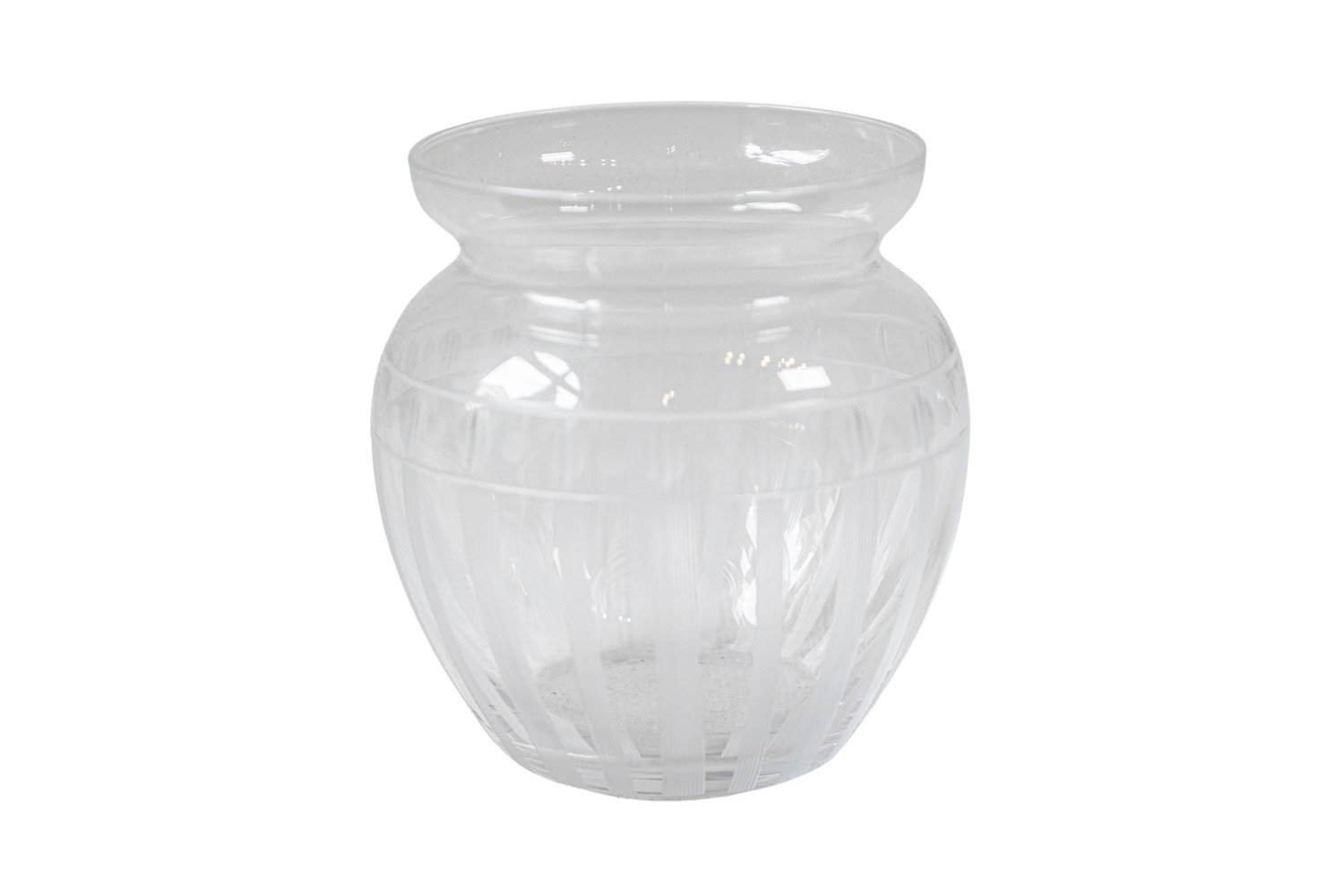 Petite English 20th Century Glass Bulbous Container with Etched Motifs