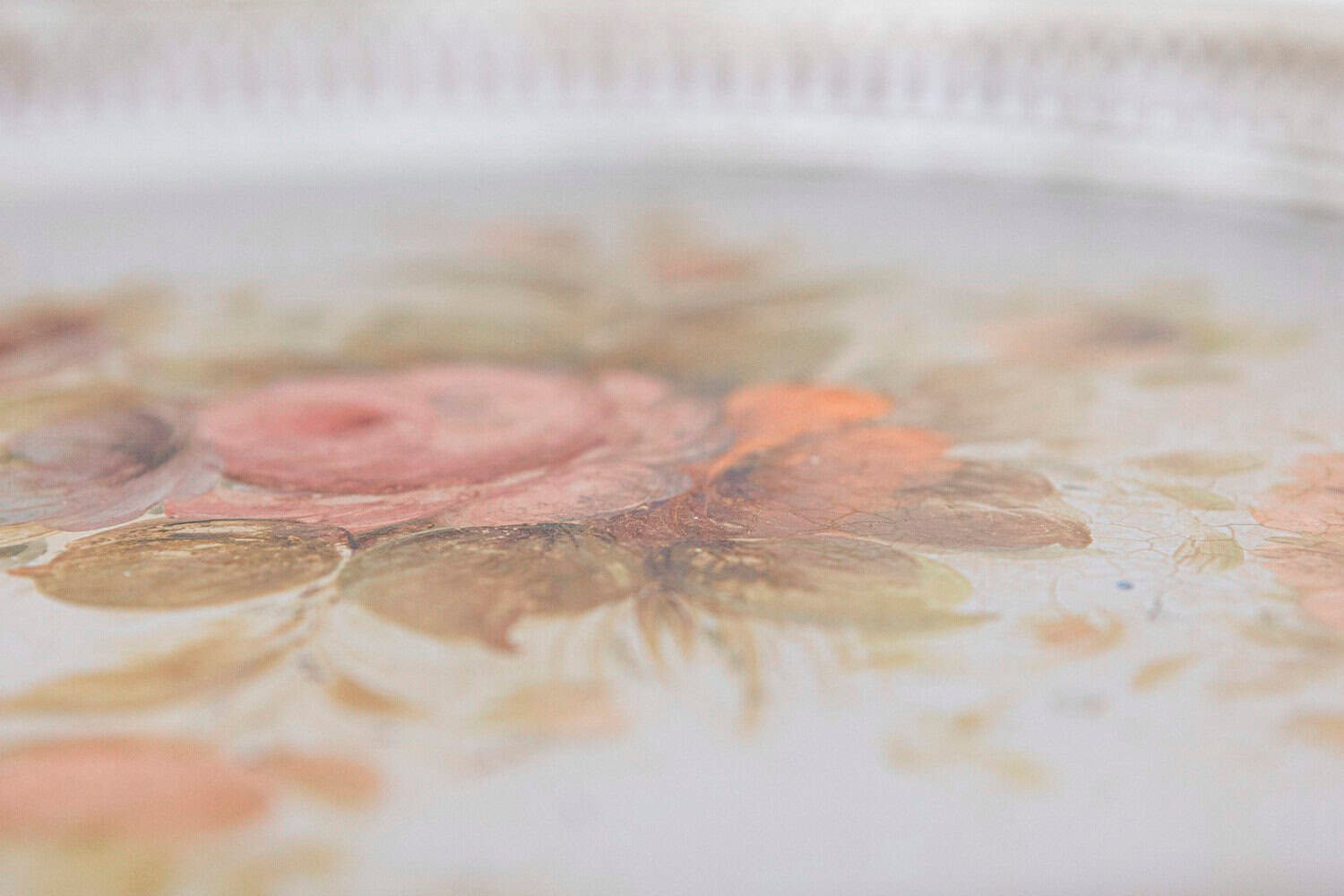 French 19th Century Hand-Painted Sheet Metal Tray with Floral Roses and Openwork Rim - JAA