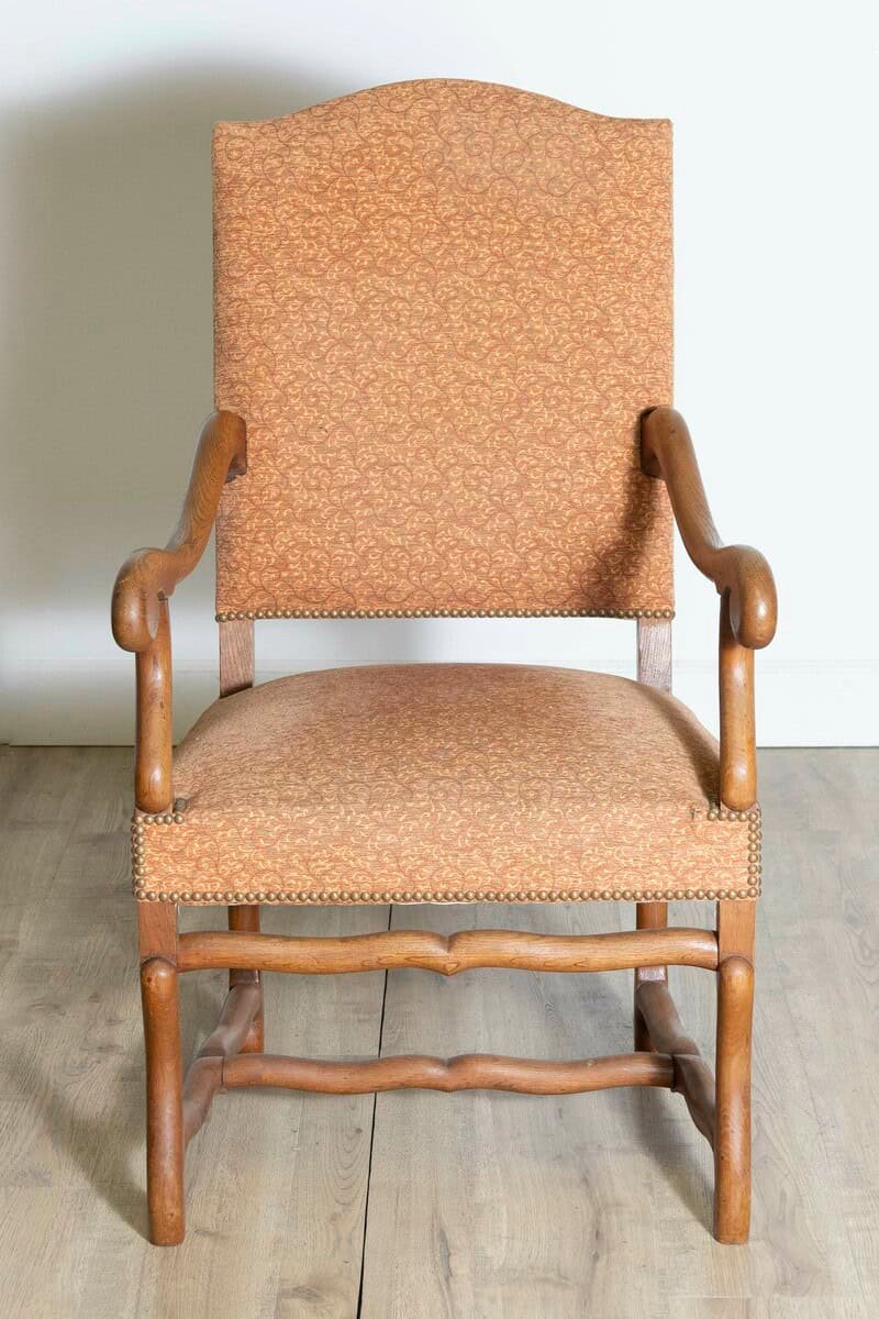 Pair of French Louis XIII Style Walnut Os de Mouton Chairs with Scrolling Arms - JAA