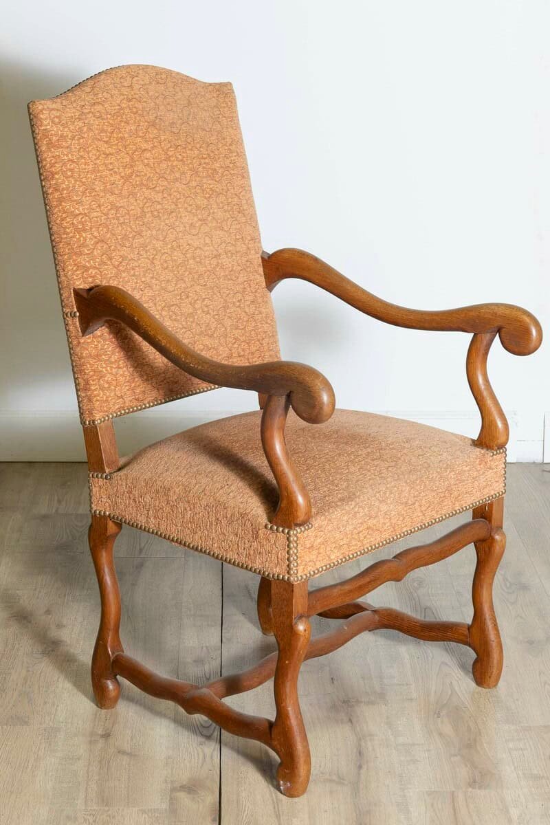 Pair of French Louis XIII Style Walnut Os de Mouton Chairs with Scrolling Arms - JAA