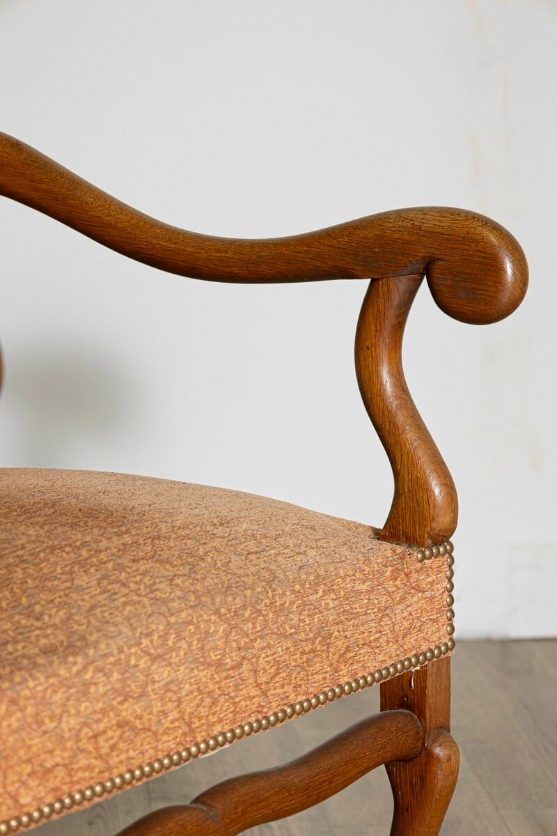 Pair of French Louis XIII Style Walnut Os de Mouton Chairs with Scrolling Arms - JAA