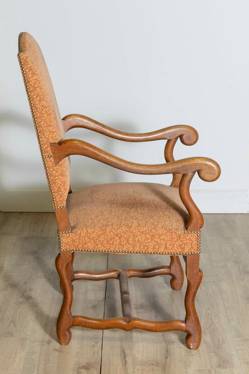 Pair of French Louis XIII Style Walnut Os de Mouton Chairs with Scrolling Arms - JAA