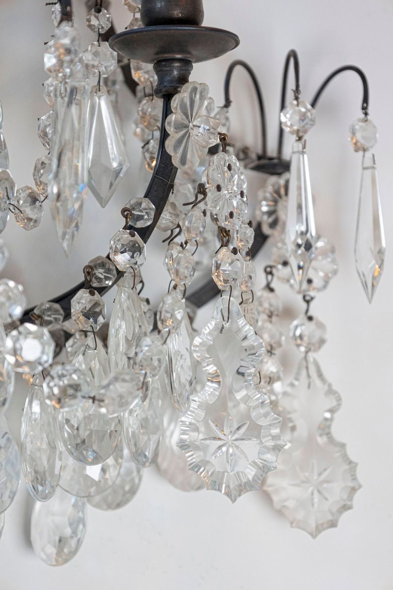 Pair of French 1890s Rococo Style Two-Light Crystal Sconces Wired for the US - JAA