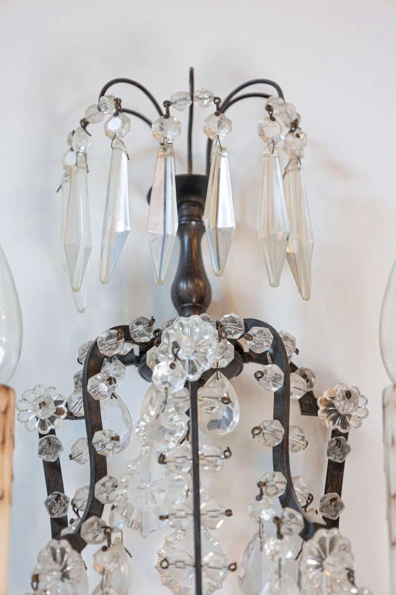 Pair of French 1890s Rococo Style Two-Light Crystal Sconces Wired for the US - JAA