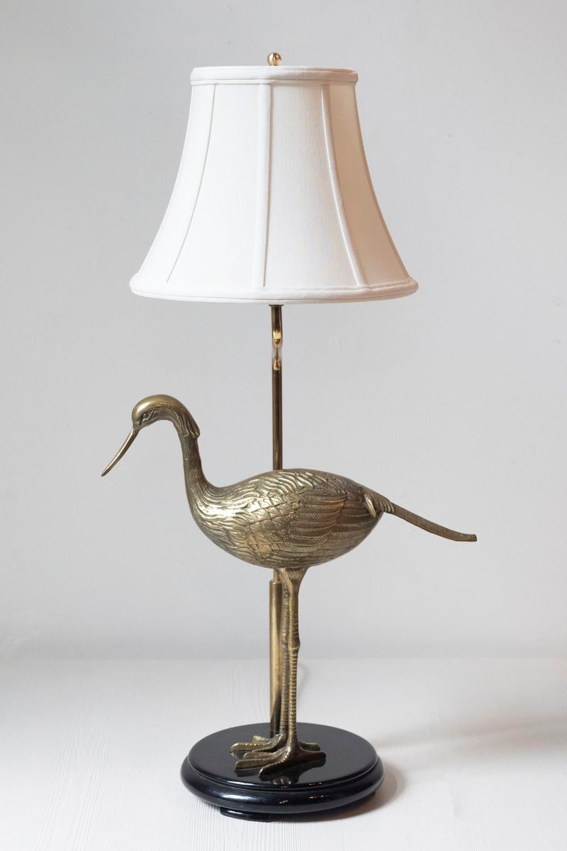 20th-Century French Brass Bird Lamp on Black Lacquered Base - JAA
