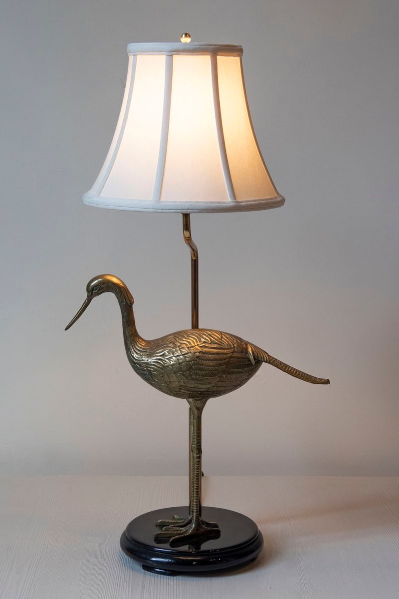 20th-Century French Brass Bird Lamp on Black Lacquered Base - JAA