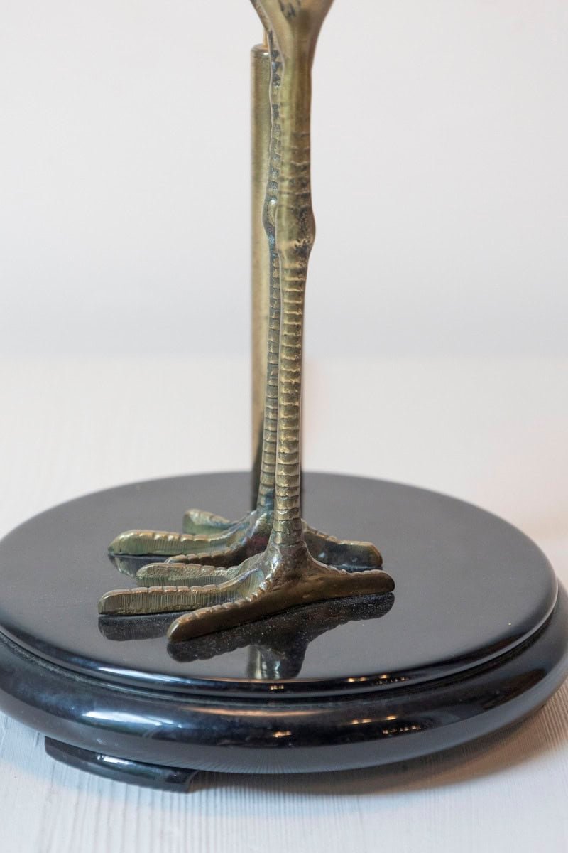 20th-Century French Brass Bird Lamp on Black Lacquered Base - JAA