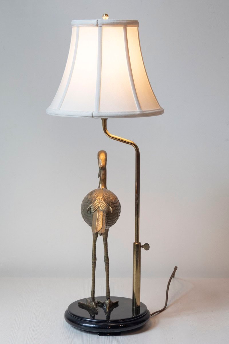 20th-Century French Brass Bird Lamp on Black Lacquered Base - JAA