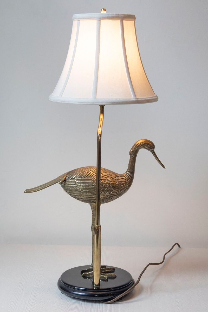 20th-Century French Brass Bird Lamp on Black Lacquered Base - JAA