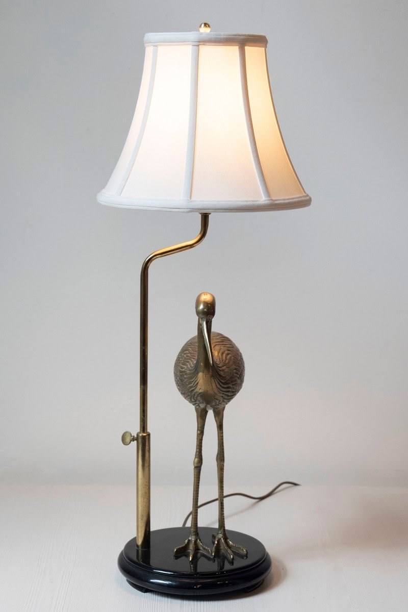 20th-Century French Brass Bird Lamp on Black Lacquered Base - JAA
