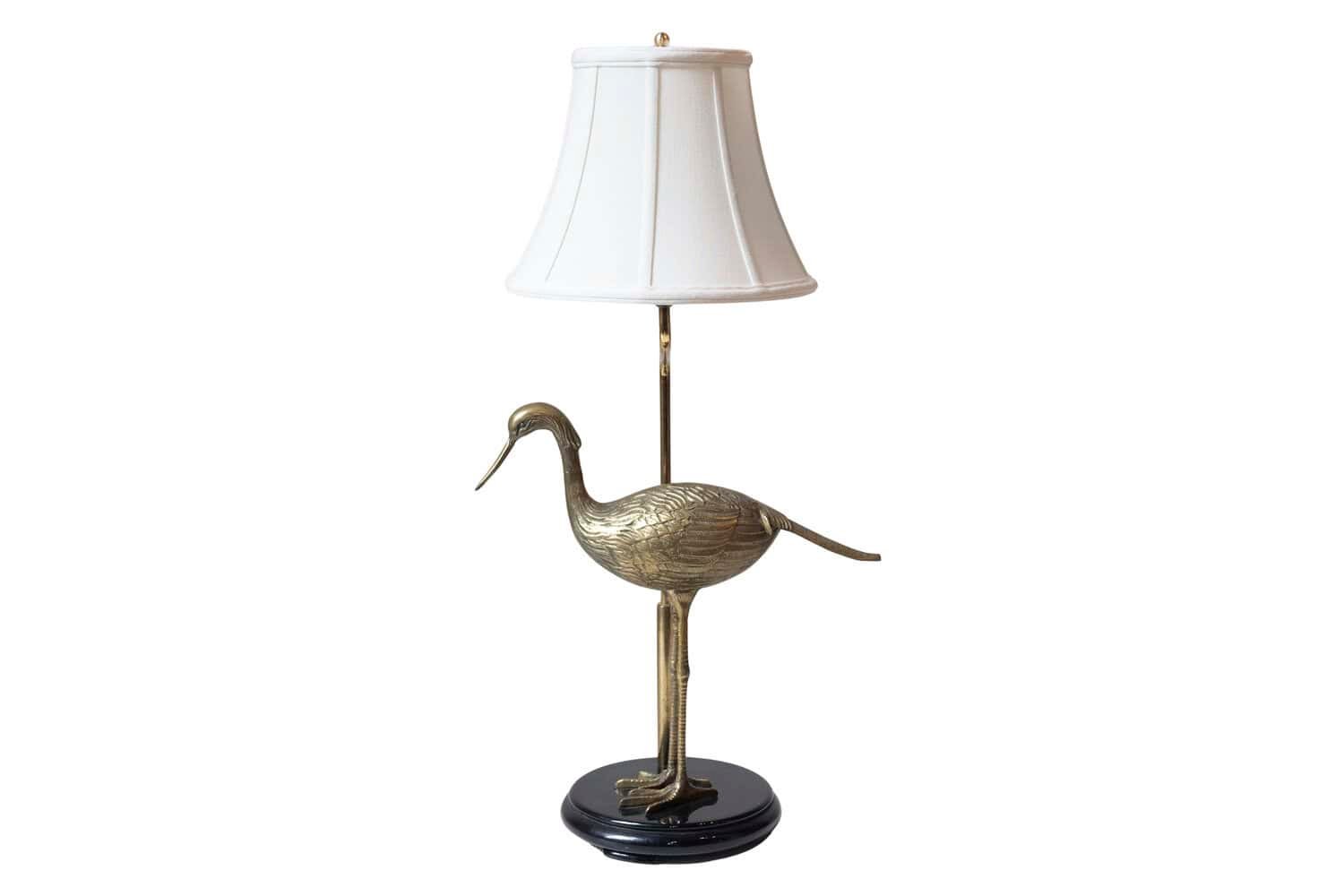 20th-Century French Brass Bird Lamp on Black Lacquered Base - JAA