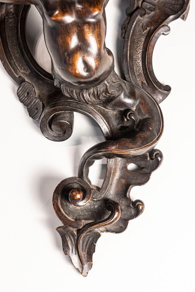 Italian Baroque Style Late 19th Century Fruitwood Wall Bracket with Carved Putto - JAA