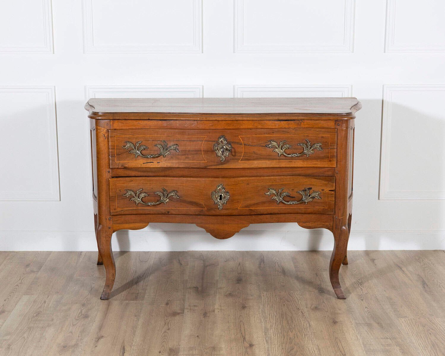 18th Century Louis XV Walnut Commode with Serpentine Front and Bronze Hardware - JAA