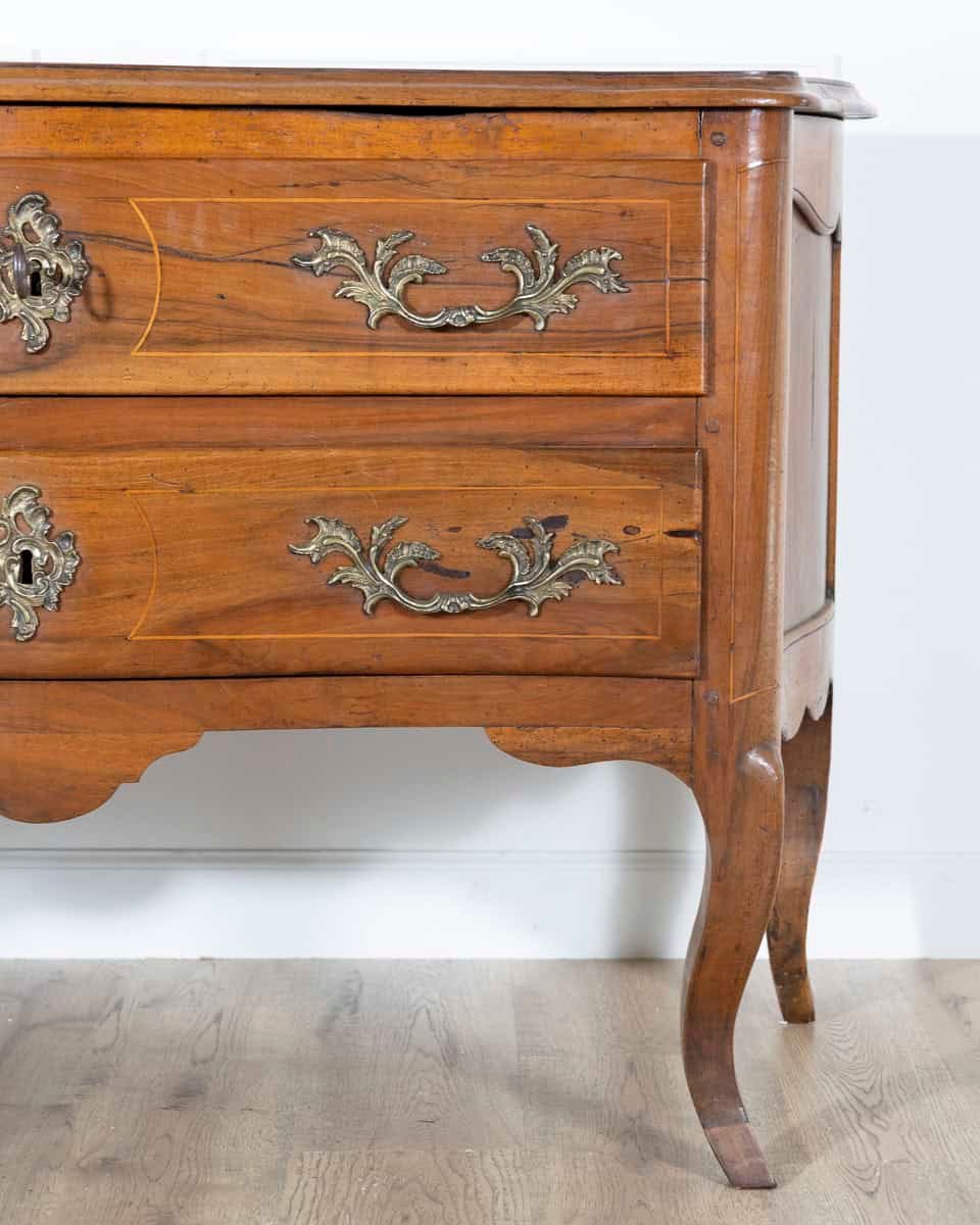 18th Century Louis XV Walnut Commode with Serpentine Front and Bronze Hardware - JAA