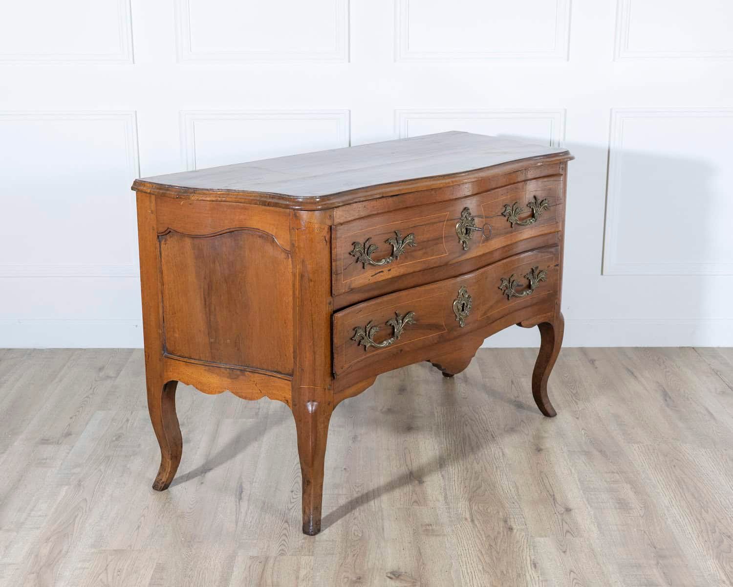 18th Century Louis XV Walnut Commode with Serpentine Front and Bronze Hardware - JAA