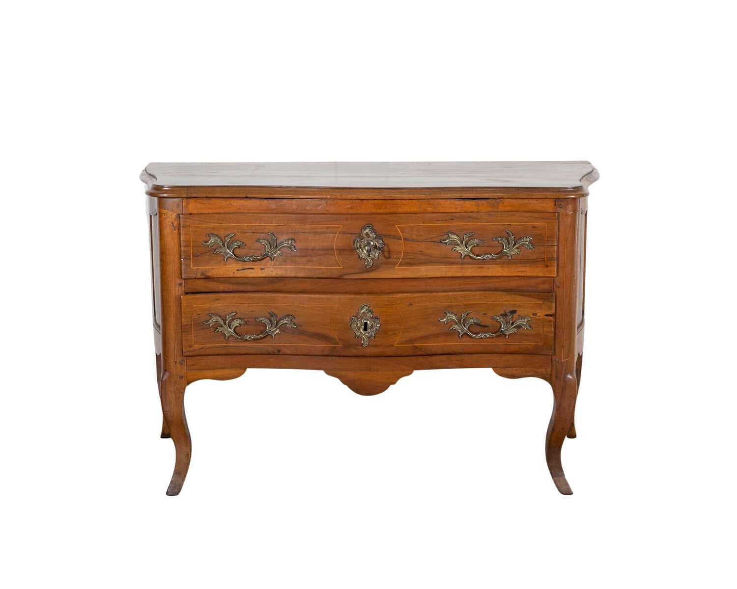 18th Century Louis XV Walnut Commode with Serpentine Front and Bronze Hardware