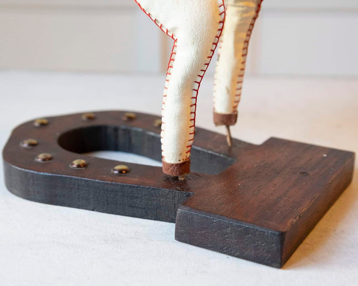 French 20th Century Decorative Moleskin Horse Sculpture with Blue Saddle in Rearing Pose - JAA