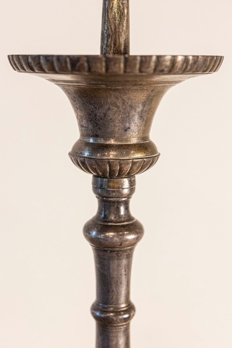 Pair of French Louis XV 18th Century Silvered Bronze Candlestick with Paw Feet - JAA