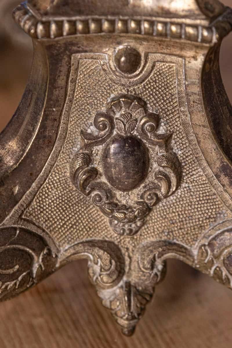 Pair of French Louis XV 18th Century Silvered Bronze Candlestick with Paw Feet - JAA