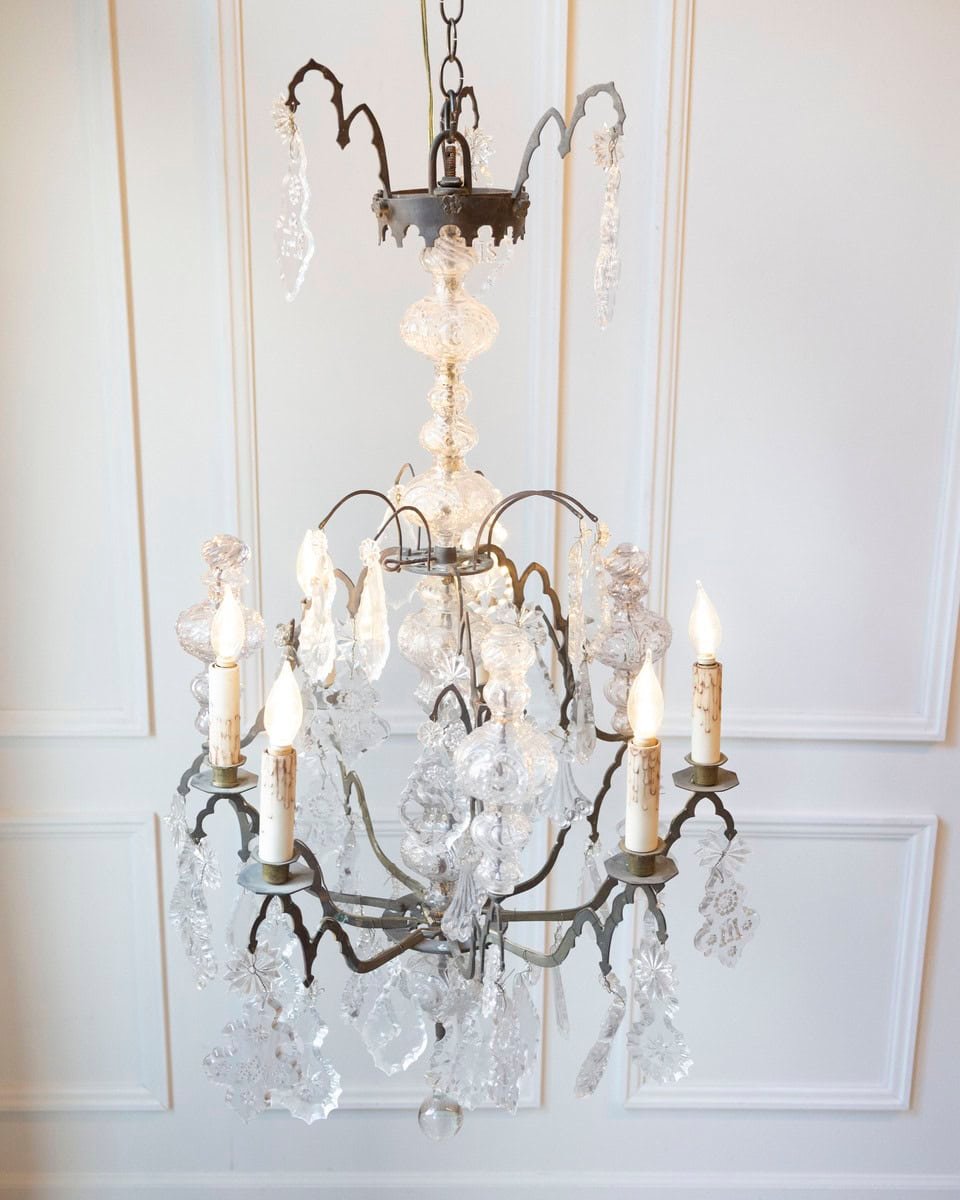 French Baroque Revival Six-Light Crystal Chandelier from a Church, circa 1860 - JAA