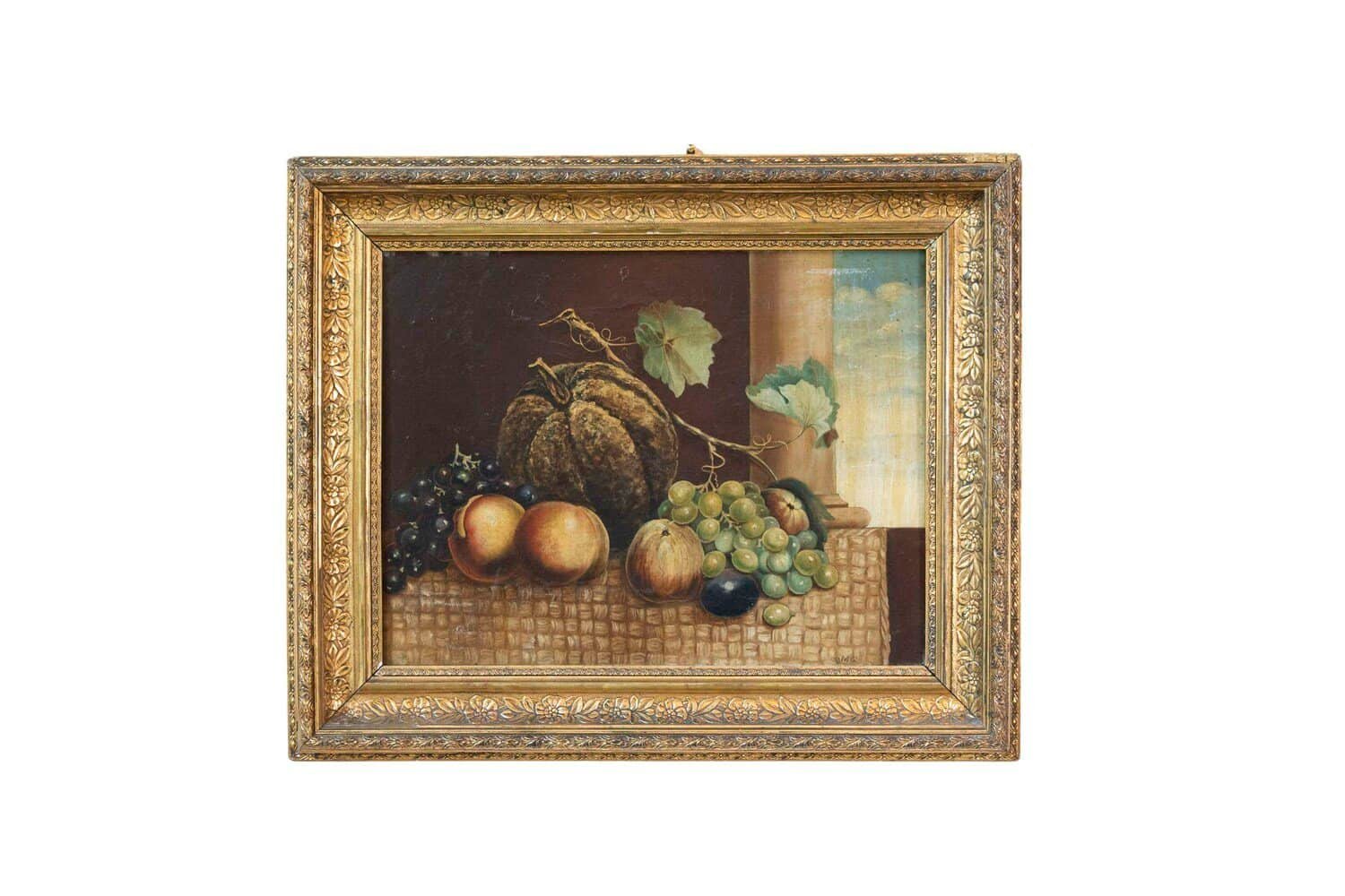 Italian 19th Century Oil on Canvas Still Life Painting Depicting Fruits - JAA