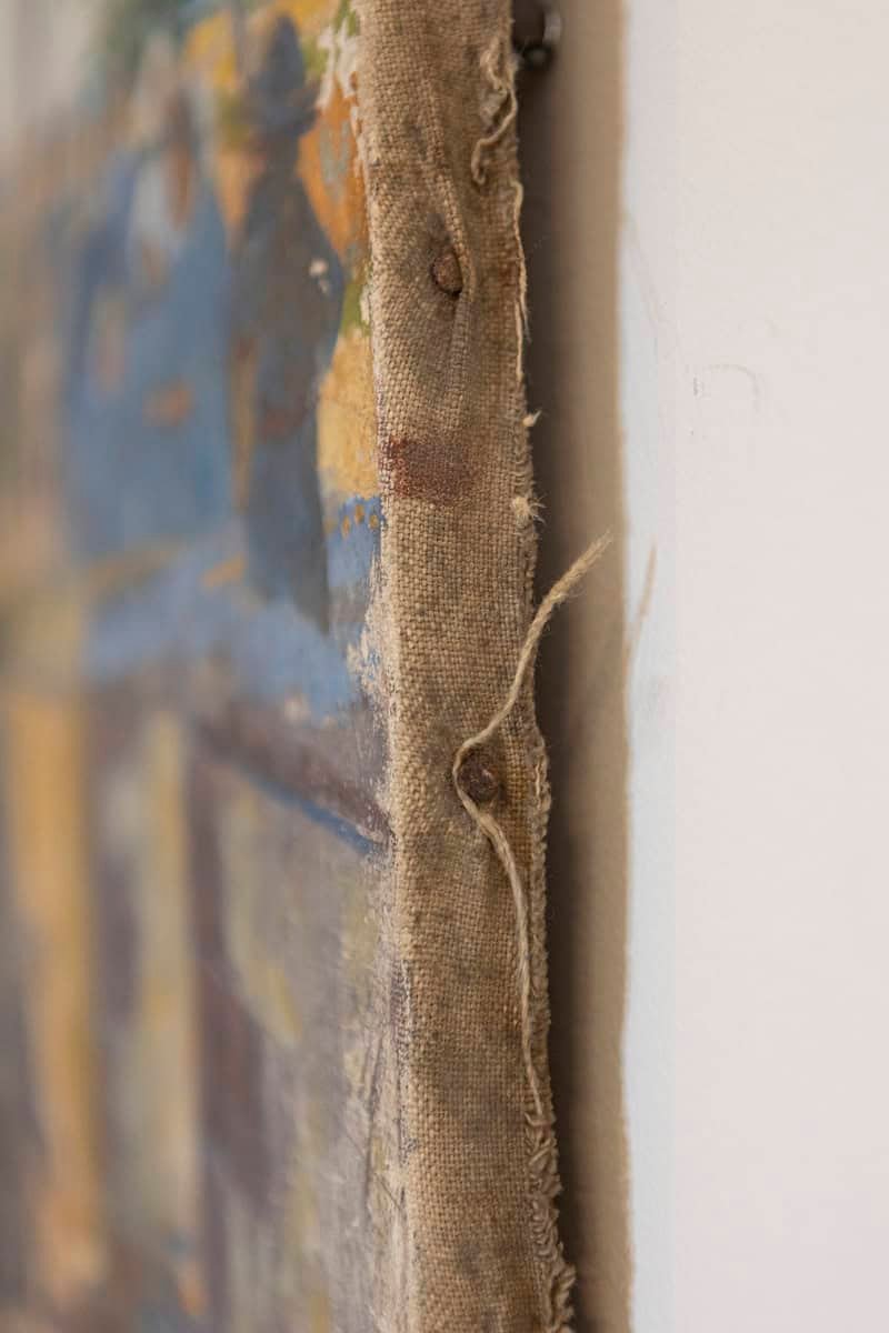 French 1890s Oil Provençal Painting of a Social Gathering in Shades of Blue - JAA