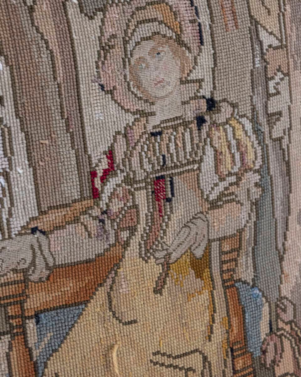 17th-Century French Baroque Walnut Spool Armchair with Petit Point Tapestry - JAA