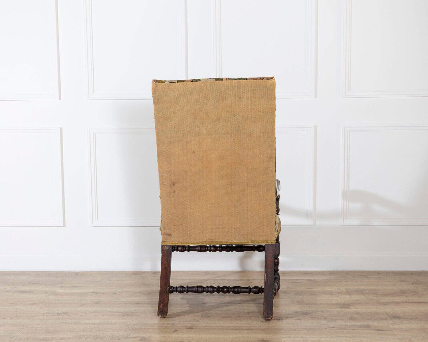 17th-Century French Baroque Walnut Spool Armchair with Petit Point Tapestry - JAA