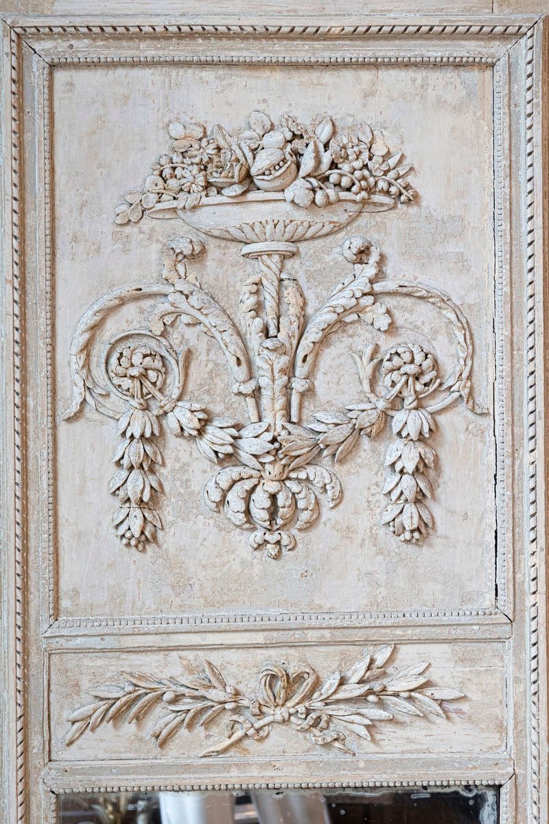 French Louis XVI Period 1790s Painted Wood Trumeau Mirror with Scrollwork Motifs - JAA