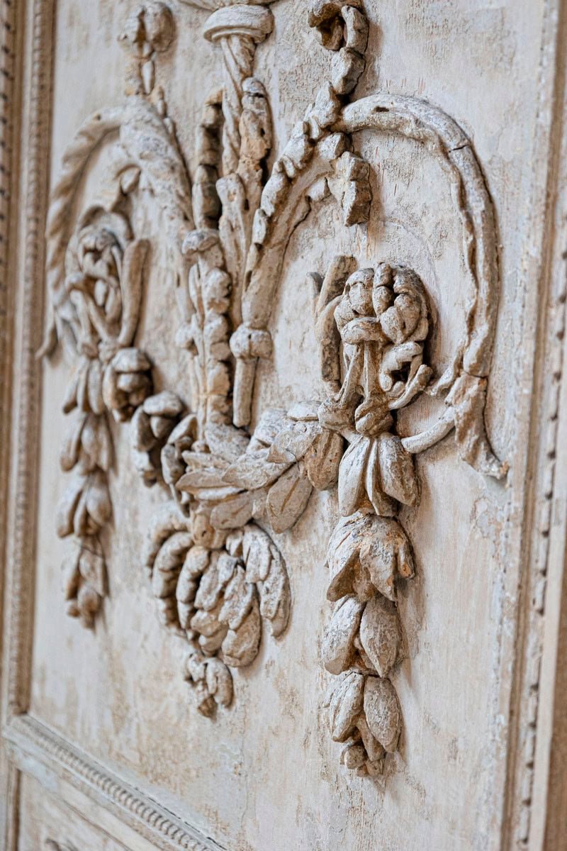 French Louis XVI Period 1790s Painted Wood Trumeau Mirror with Scrollwork Motifs - JAA