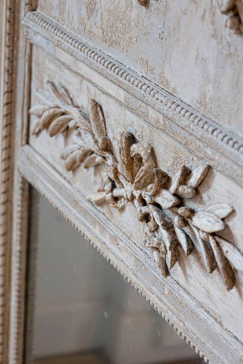 French Louis XVI Period 1790s Painted Wood Trumeau Mirror with Scrollwork Motifs - JAA