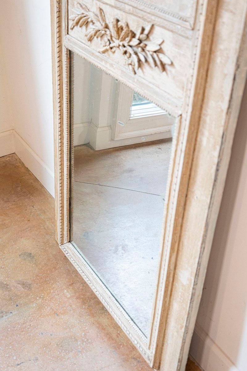 French Louis XVI Period 1790s Painted Wood Trumeau Mirror with Scrollwork Motifs - JAA