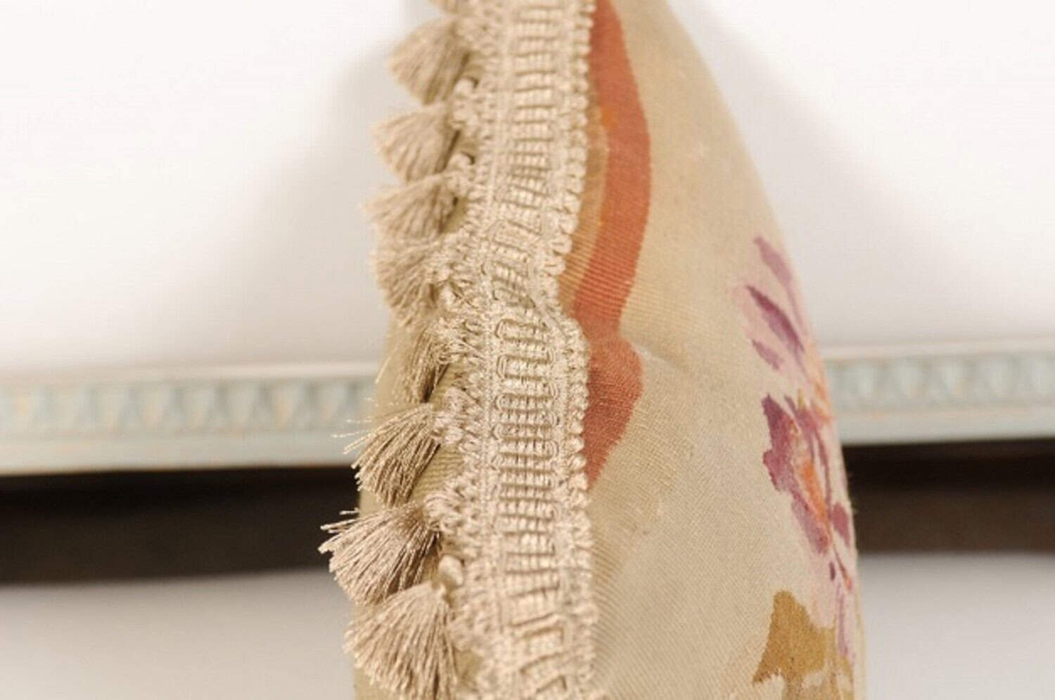 19th Century French Aubusson Tapestry Pillow with Purple Flowers and Tassels - JAA