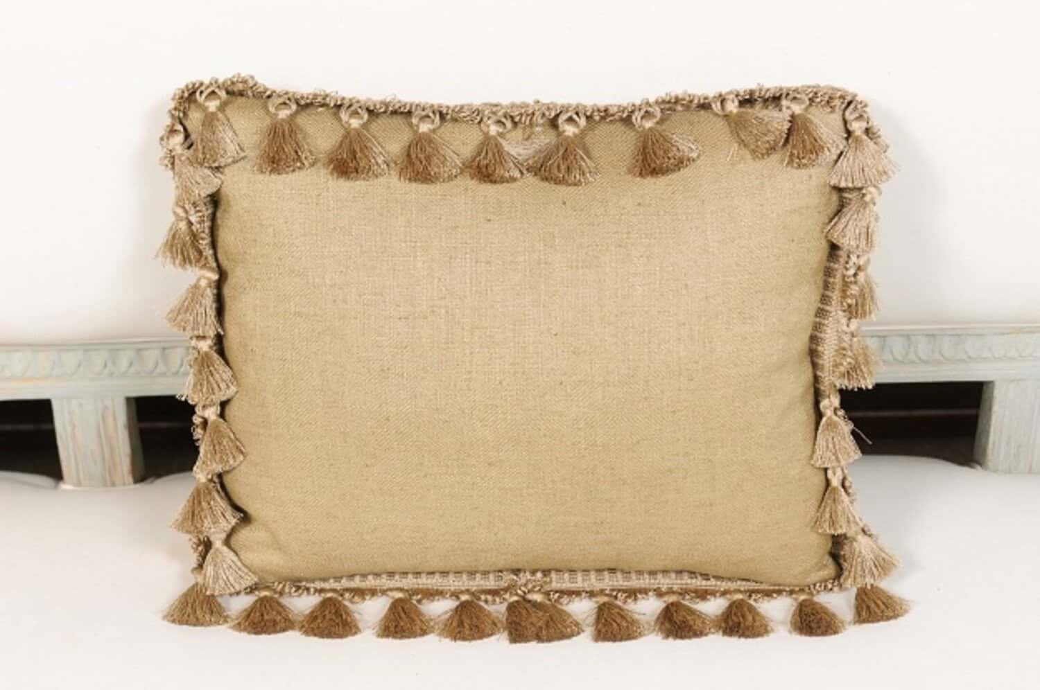 19th Century French Aubusson Tapestry Pillow with Purple Flowers and Tassels - JAA