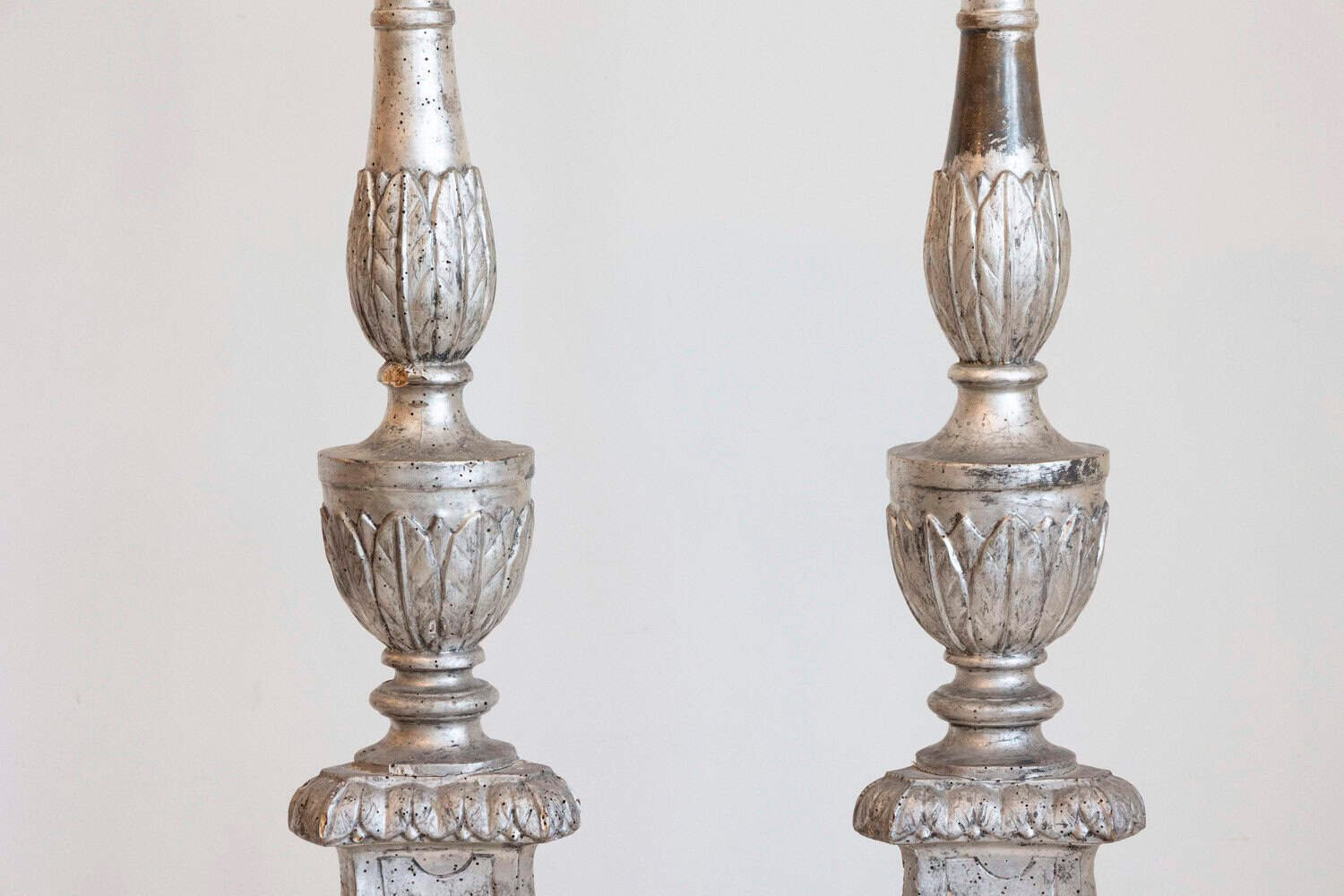 Pair of Italian 18th Century Silver Candlesticks with Gilt Star and Waterleaves - JAA