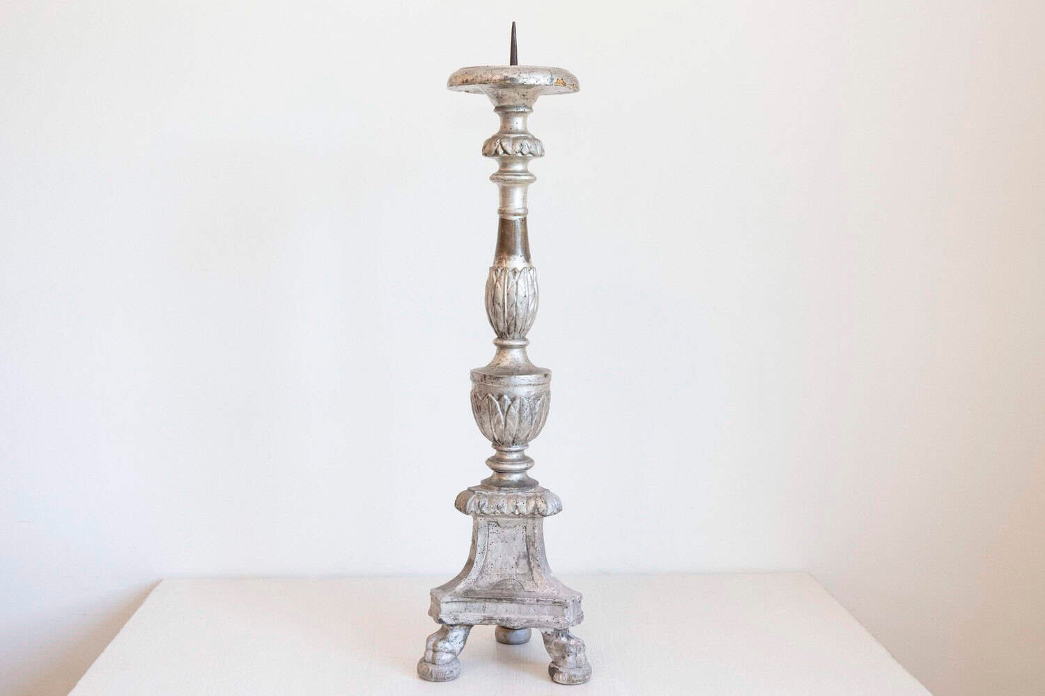 Pair of Italian 18th Century Silver Candlesticks with Gilt Star and Waterleaves - JAA